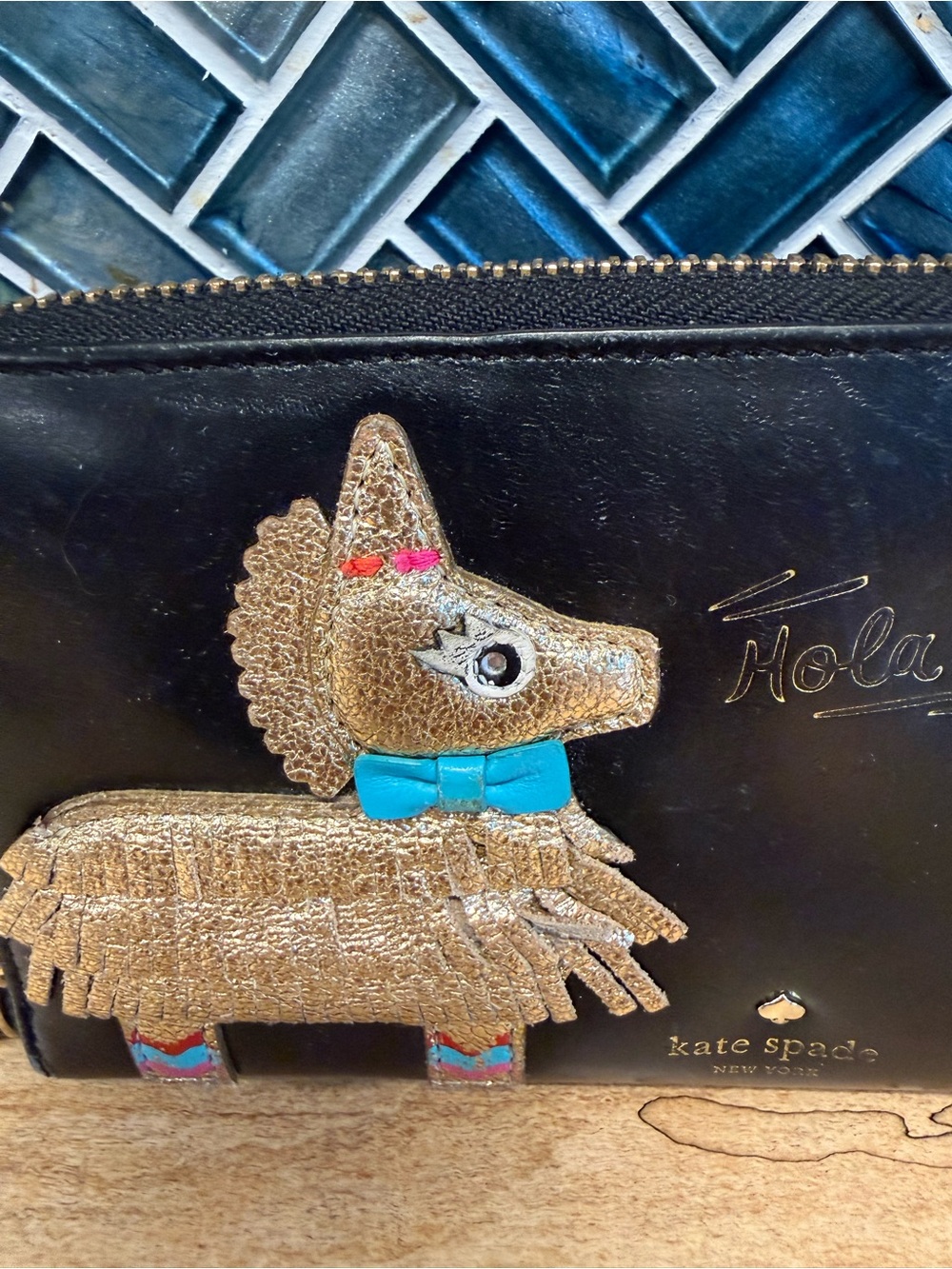 kate spade storybook lining Black Wallet with Gold Piñata Applique - Picture 2 of 6